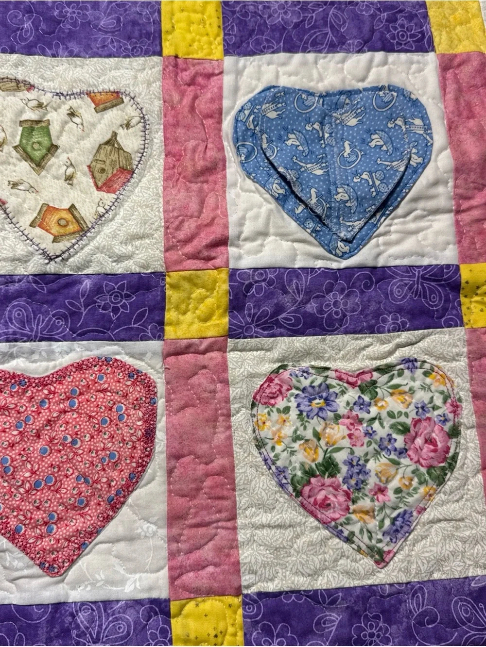 Handmade Heart Patchwork Quilt  Multicolor Baby Girl Nursery cottagecore 43”x36”